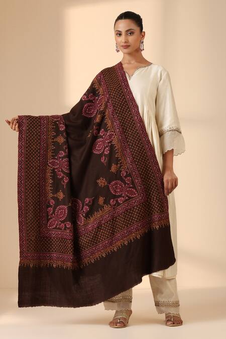 Buy_Dusala_Brown Leena Sozni Embroidered Pashmina Shawl
