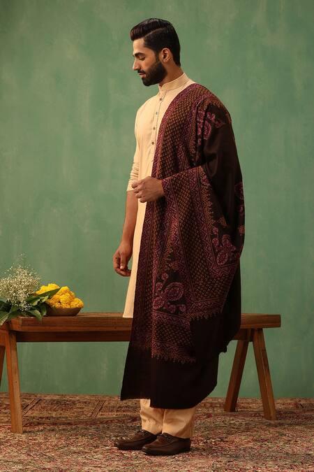 Buy_Dusala_Brown Maisie Sozni Embroidered Pashmina Shawl _Online_at_Aza_Fashions