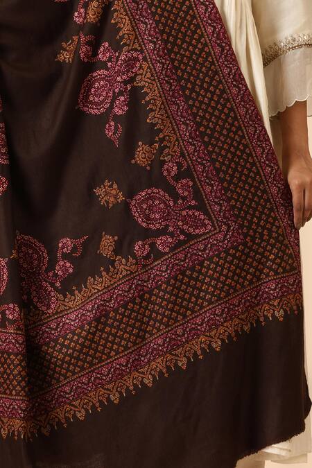 Buy_Dusala_Brown Maisie Sozni Embroidered Pashmina Shawl 