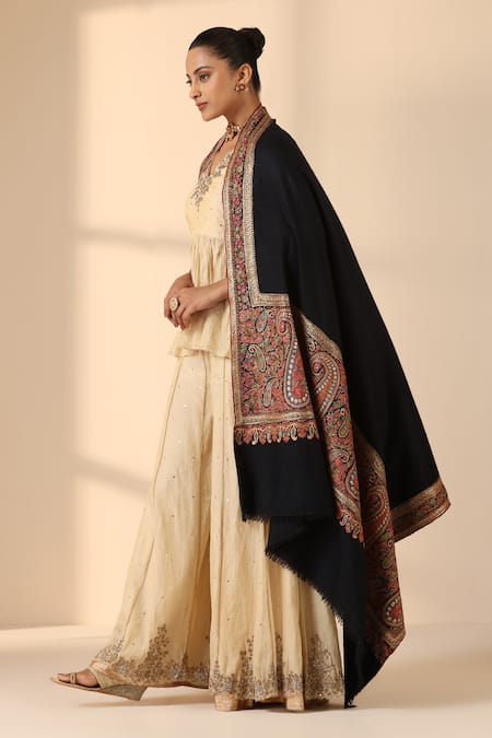 Dusala_Black Aish Tila Embroidered Pashmina Shawl _Online_at_Aza_Fashions