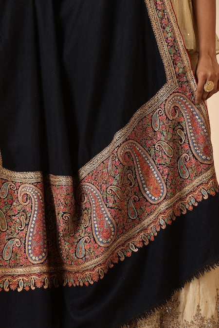 Buy_Dusala_Black Aish Tila Embroidered Pashmina Shawl _Online_at_Aza_Fashions