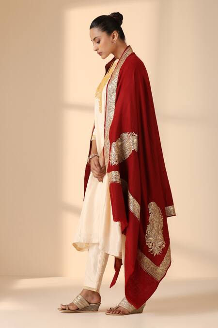 Buy Dusala Maroon Naomi Zari Embroidered Pashmina Shawl Online at Aza Fashions Buy_Dusala_Maroon Naomi Zari Embroidered Pashmina Shawl _Online_at_Aza_Fashions