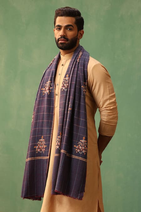 Shop Dusala Blue Amara Guccha Embroidered Pashmina Shawl at Aza Fashions Shop_Dusala_Blue Amara Guccha Embroidered Pashmina Shawl _at_Aza_Fashions