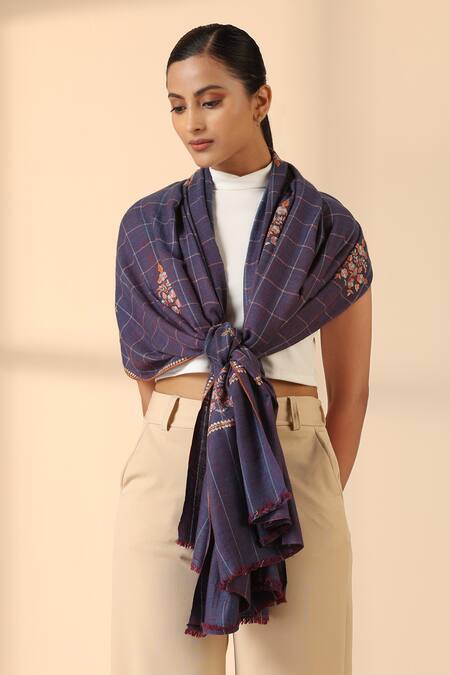 Shop Dusala Blue Amara Guccha Embroidered Pashmina Shawl Online at Aza Fashions Shop_Dusala_Blue Amara Guccha Embroidered Pashmina Shawl _Online_at_Aza_Fashions