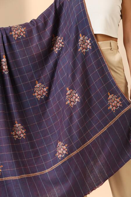 Dusala Blue Amara Guccha Embroidered Pashmina Shawl at Aza Fashions Dusala_Blue Amara Guccha Embroidered Pashmina Shawl _at_Aza_Fashions