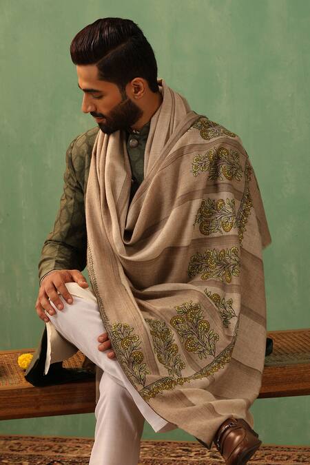 Dusala Beige Isla Phulkaari Embroidered Pashmina Shawl Online at Aza Fashions Dusala_Beige Isla Phulkaari Embroidered Pashmina Shawl _Online_at_Aza_Fashions