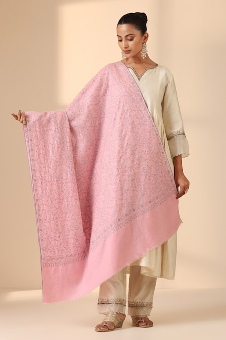 Shop_Dusala_Pink Stell Sozni Embroidered Pashmina Shawl _at_Aza_Fashions