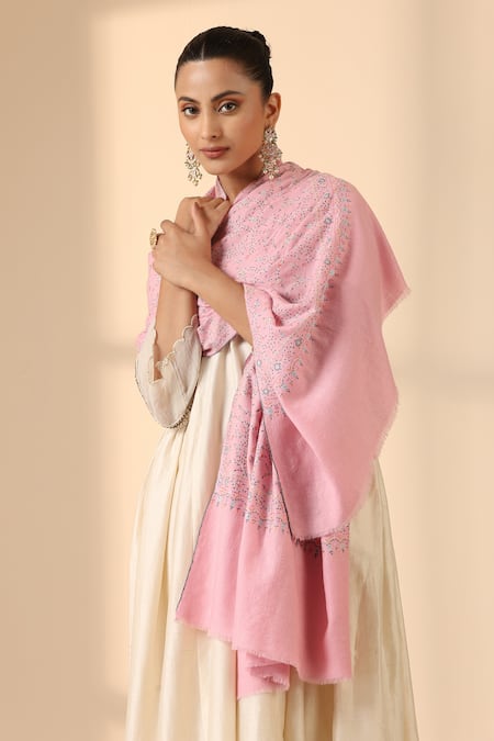 Buy_Dusala_Pink Stell Sozni Embroidered Pashmina Shawl _Online_at_Aza_Fashions