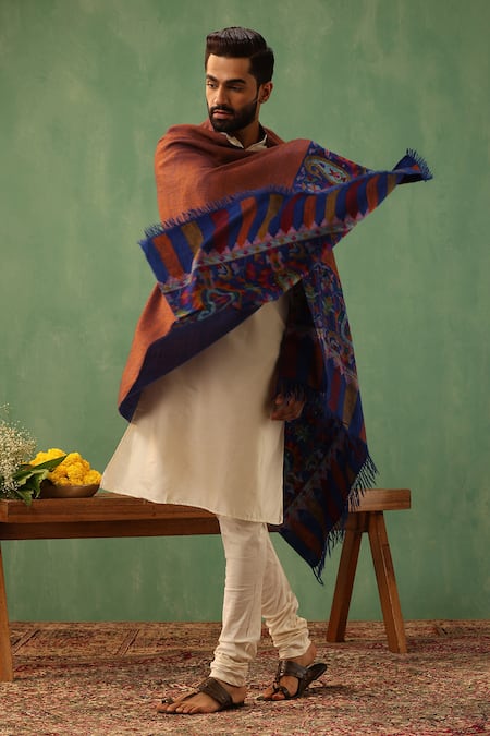 Shop Dusala Multi Color Nova Kani Embroidered Pashmina Shawl at Aza Fashions Shop_Dusala_Multi Color Nova Kani Embroidered Pashmina Shawl _at_Aza_Fashions