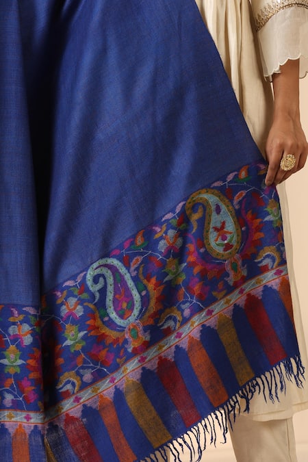 Shop Dusala Multi Color Nova Kani Embroidered Pashmina Shawl Shop_Dusala_Multi Color Nova Kani Embroidered Pashmina Shawl