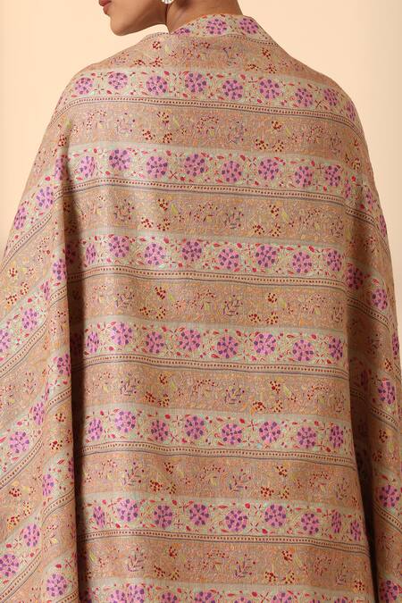 Dusala_Multi Color Luna Striped Gulab Embroidered Pashmina Shawl_at_Aza_Fashions