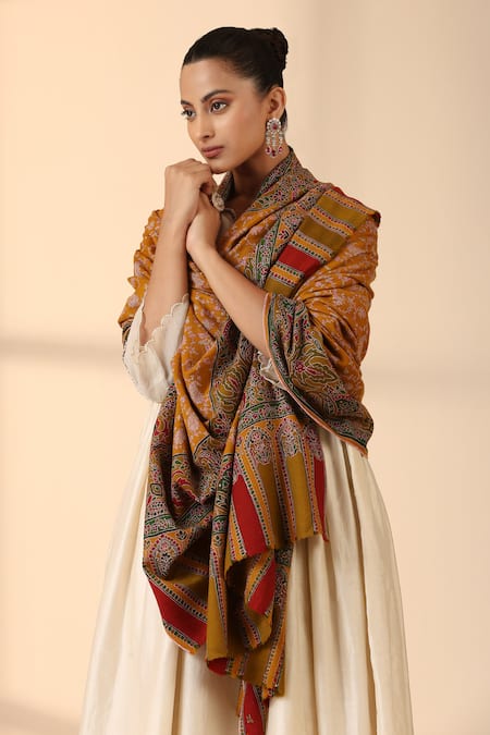 Shop Dusala Yellow Ava Sozni Embroidered Pashmina Shawl Online at Aza Fashions Shop_Dusala_Yellow Ava Sozni Embroidered Pashmina Shawl _Online_at_Aza_Fashions