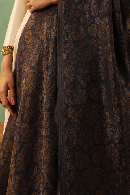 Buy_DUSALA_Blue Leaf Oviya Cashmere Shawl _Online_at_Aza_Fashions