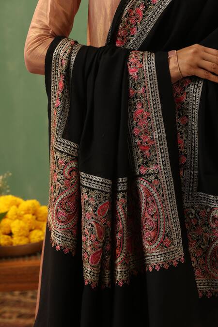 Dusala_Black Kairavi Cashmere Shawl_Online_at_Aza_Fashions