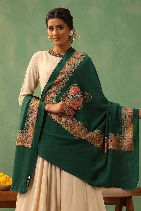 Dusala Green Adija Cashmere Shawl Online at Aza Fashions Dusala_Green Adija Cashmere Shawl _Online_at_Aza_Fashions