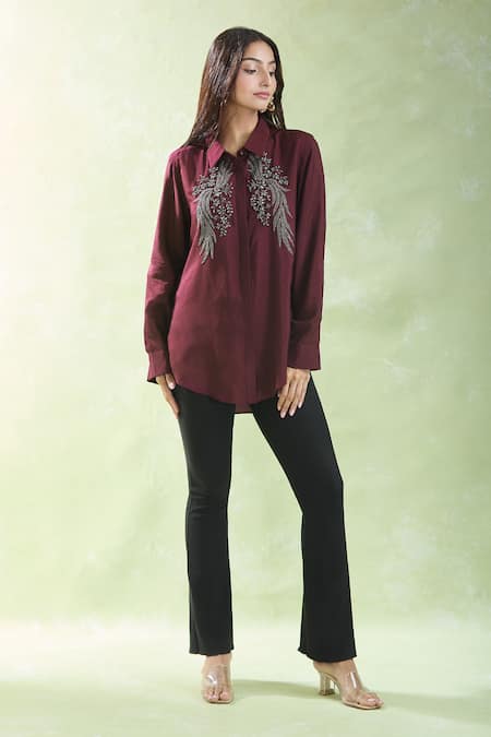 Namrata Joshipura Merlot Floral Embellished Shirt 