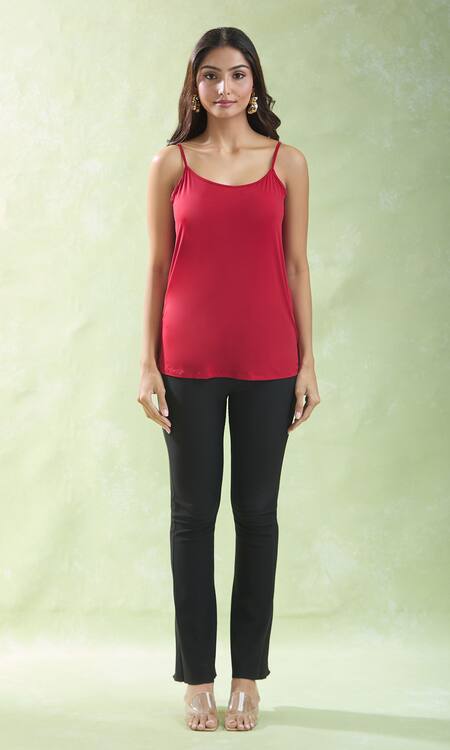 Namrata Joshipura Red Crystals, Stones, Embroidery Round Neck Flower Bloom Embellished Yoke Tunic at Aza Fashions Namrata Joshipura_Red Crystals, Stones, Embroidery Round Neck Flower Bloom Embellished Yoke Tunic _at_Aza_Fashions