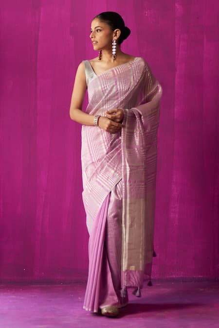 FIVE POINT FIVE Shabana Stripe Detailed Saree With Running Blouse Piece 