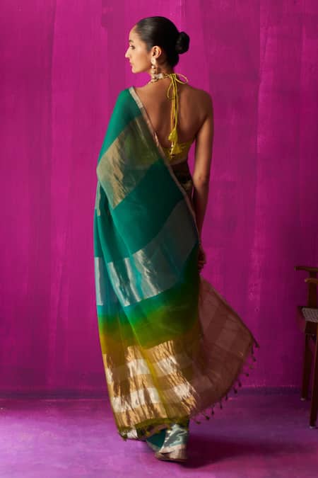 Five Point Five Nitya Woven Stripe Saree With Running Bouse Piece 