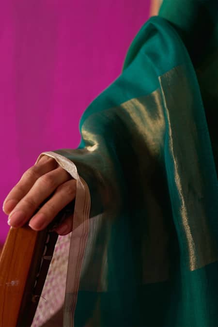 Five Point Five Green Kota Doria Nitya Woven Stripe Saree With Running Bouse Piece Online at Aza Fashions Five Point Five_Green Kota Doria Nitya Woven Stripe Saree With Running Bouse Piece _Online_at_Aza_Fashions