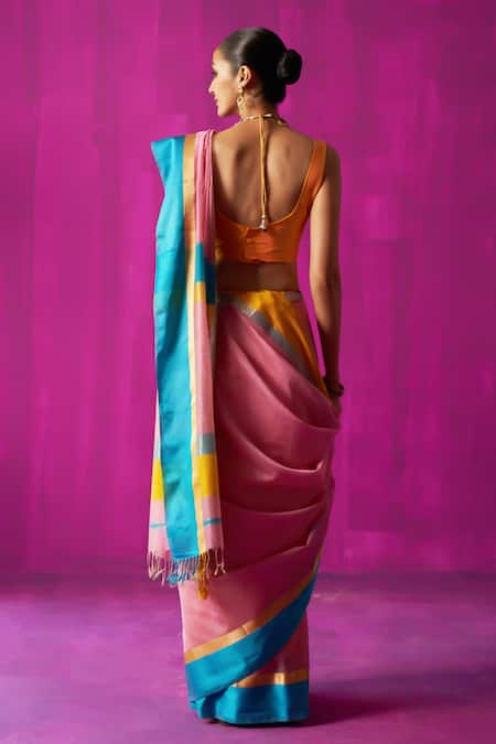 Five Point Five Indira Stripe Detailed Saree With Running Blouse Piece 