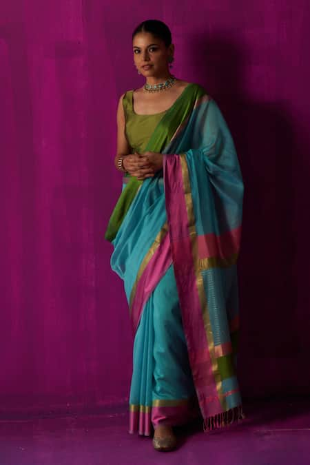 FIVE POINT FIVE Indira Striped Pallu Saree With Running Blouse Piece 