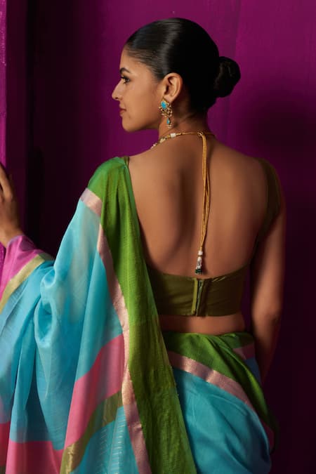 Five Point Five Indira Striped Pallu Saree With Running Blouse Piece 