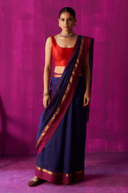 FIVE POINT FIVE Uma Color Blocked Pallu Saree With Running Blouse Piece 