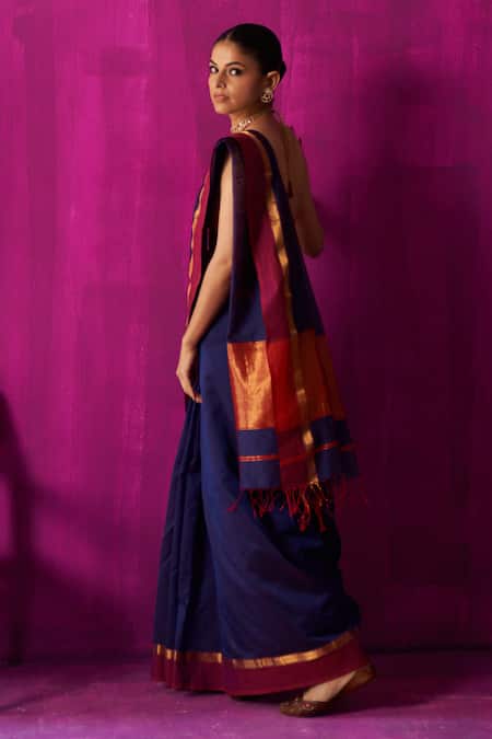 Five Point Five Uma Color Blocked Pallu Saree With Running Blouse Piece 