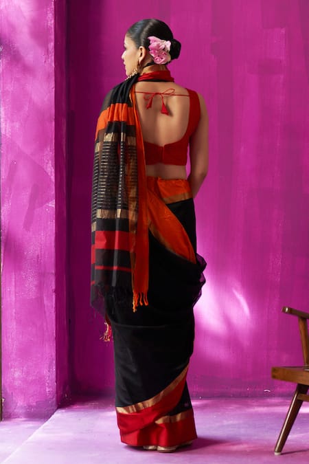 Five Point Five Mohini Resham Hem Saree With Running Blouse Piece 