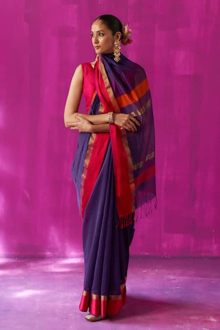 FIVE POINT FIVE Mohini Stripe Pallu Saree With Running Blouse Piece 