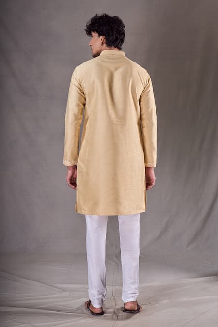 Shop Arihant Rai Sinha Gold Silk Embroidery Paisley Patchwork Kurta With Churidar at Aza Fashions Shop_Arihant Rai Sinha_Gold Silk Embroidery Paisley Patchwork Kurta With Churidar _at_Aza_Fashions