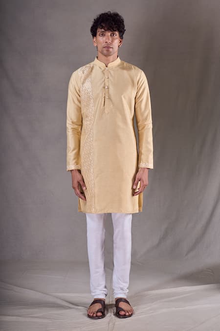 Buy Arihant Rai Sinha Gold Silk Embroidery Paisley Patchwork Kurta With Churidar Online at Aza Fashions Buy_Arihant Rai Sinha_Gold Silk Embroidery Paisley Patchwork Kurta With Churidar _Online_at_Aza_Fashions