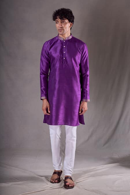 Buy_Arihant Rai Sinha_Purple Silk Embroidery Collar Kurta Set _Online_at_Aza_Fashions