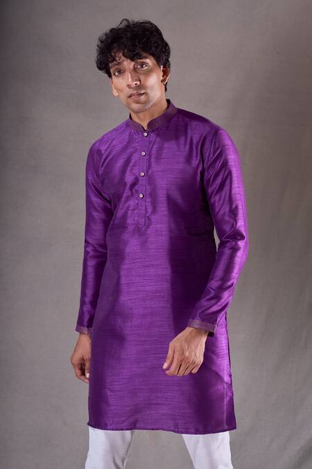 Arihant Rai Sinha_Purple Silk Embroidery Collar Kurta Set _at_Aza_Fashions