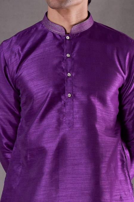 Buy_Arihant Rai Sinha_Purple Silk Embroidery Collar Kurta Set 