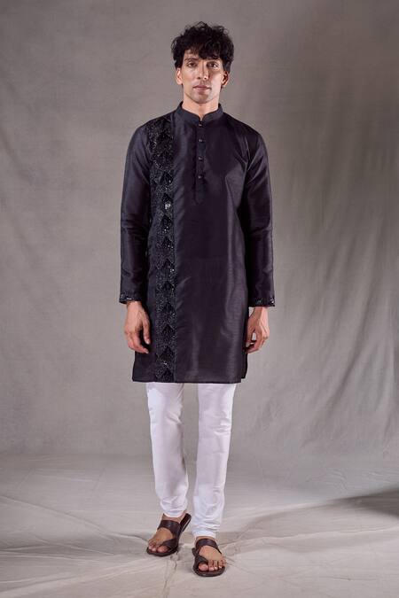 Buy_Arihant Rai Sinha_Black , Satin, Chanderi Diamond Placement Embroidered Kurta Set _Online_at_Aza_Fashions