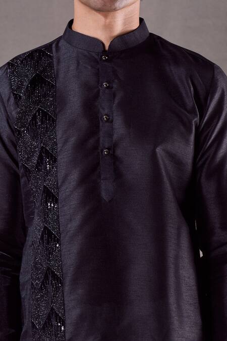 Buy_Arihant Rai Sinha_Black , Satin, Chanderi Diamond Placement Embroidered Kurta Set 