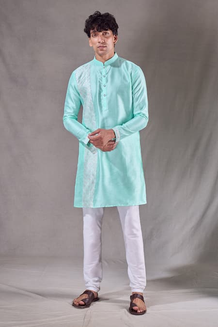 Aryavir Malhotra Blue Kurta Silk Blend Embroidery Thread Set 