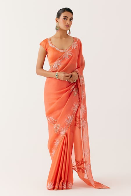 Devnaagri Floral Embroidered Saree With Blouse 