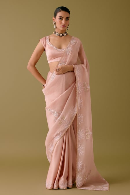 Devnaagri Floral Border Embroidered Saree With Blouse 