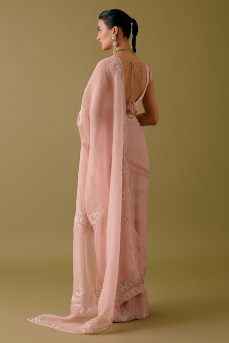 Devnaagri Floral Border Embroidered Saree With Blouse 