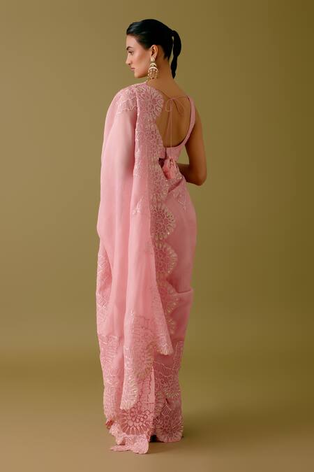 Devnaagri Scallop Border Embroidered Saree With Blouse 