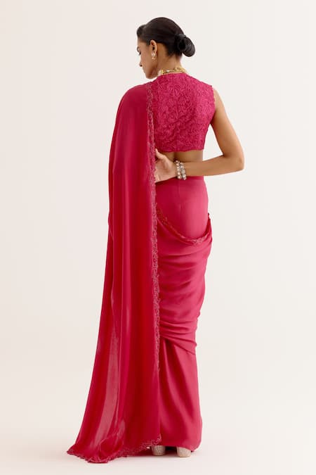 Devnaagri Pre-Draped Saree With Embroidered Blouse 