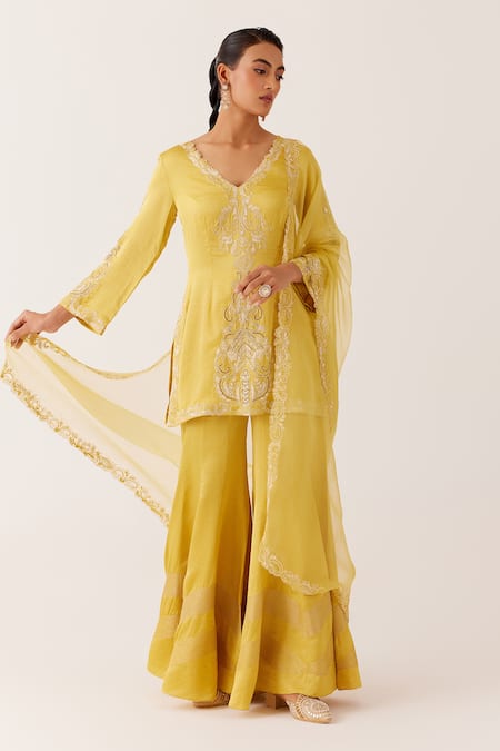 Devnaagri Dori Embroidered Kurta Sharara Set 