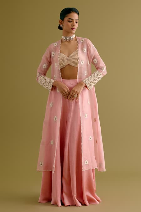 Devnaagri Floral Embroidered Jacket Sharara Set 