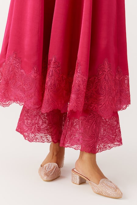 Shop Devnaagri Pink Organza, Satin Fleur Dori And Sequin Aliya Cut Anarkali Set Online at Aza Fashions Shop_Devnaagri_Pink Organza, Satin Fleur Dori And Sequin Aliya Cut Anarkali Set _Online_at_Aza_Fashions