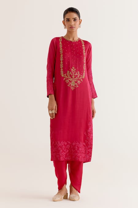 Devnaagri Pink Organza, Satin Embroidery, Gul Dori And Kurta & Dhoti Pant Set Online at Aza Fashions Devnaagri_Pink Organza, Satin Embroidery, Gul Dori And Kurta & Dhoti Pant Set _Online_at_Aza_Fashions