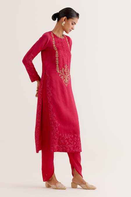 Shop Devnaagri Pink Organza, Satin Embroidery, Gul Dori And Kurta & Dhoti Pant Set Online at Aza Fashions Shop_Devnaagri_Pink Organza, Satin Embroidery, Gul Dori And Kurta & Dhoti Pant Set _Online_at_Aza_Fashions