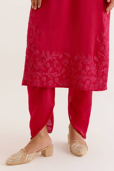 Devnaagri Pink Organza, Satin Embroidery, Gul Dori And Kurta & Dhoti Pant Set at Aza Fashions Devnaagri_Pink Organza, Satin Embroidery, Gul Dori And Kurta & Dhoti Pant Set _at_Aza_Fashions